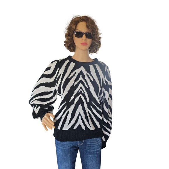 Wrangler Retro Zebra Puff Sleeve Sweater Women's Size Large Animal Print Casual - Picture 1 of 7